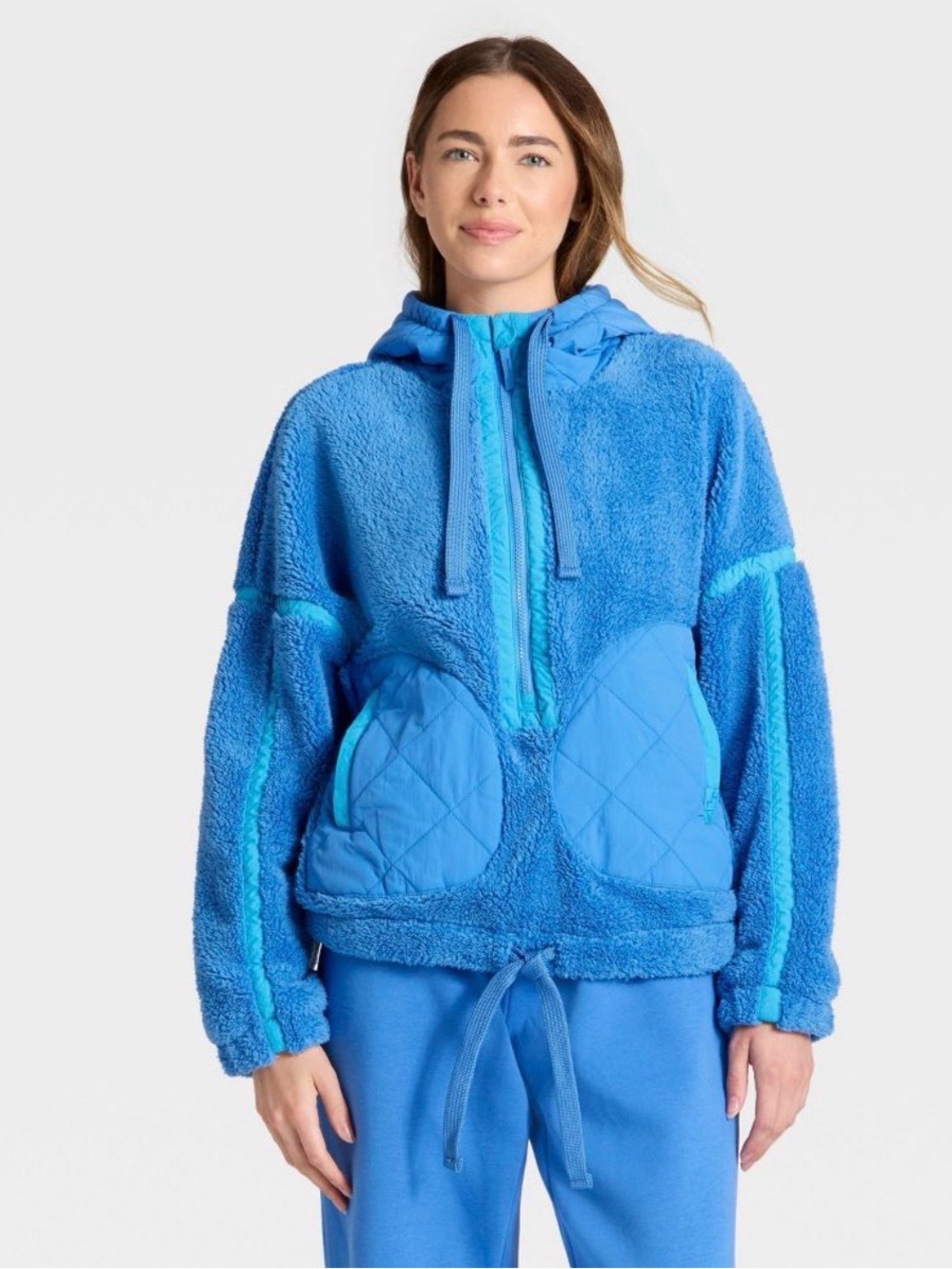 JoyLab Bright Blue Sherpa Hoodie Jacket with Turquoise Accents